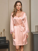 [لونالقرنفل] SilkSilky-SA الحرير الخالص الأكمام الطويلة Nightgown&Robe Set 003