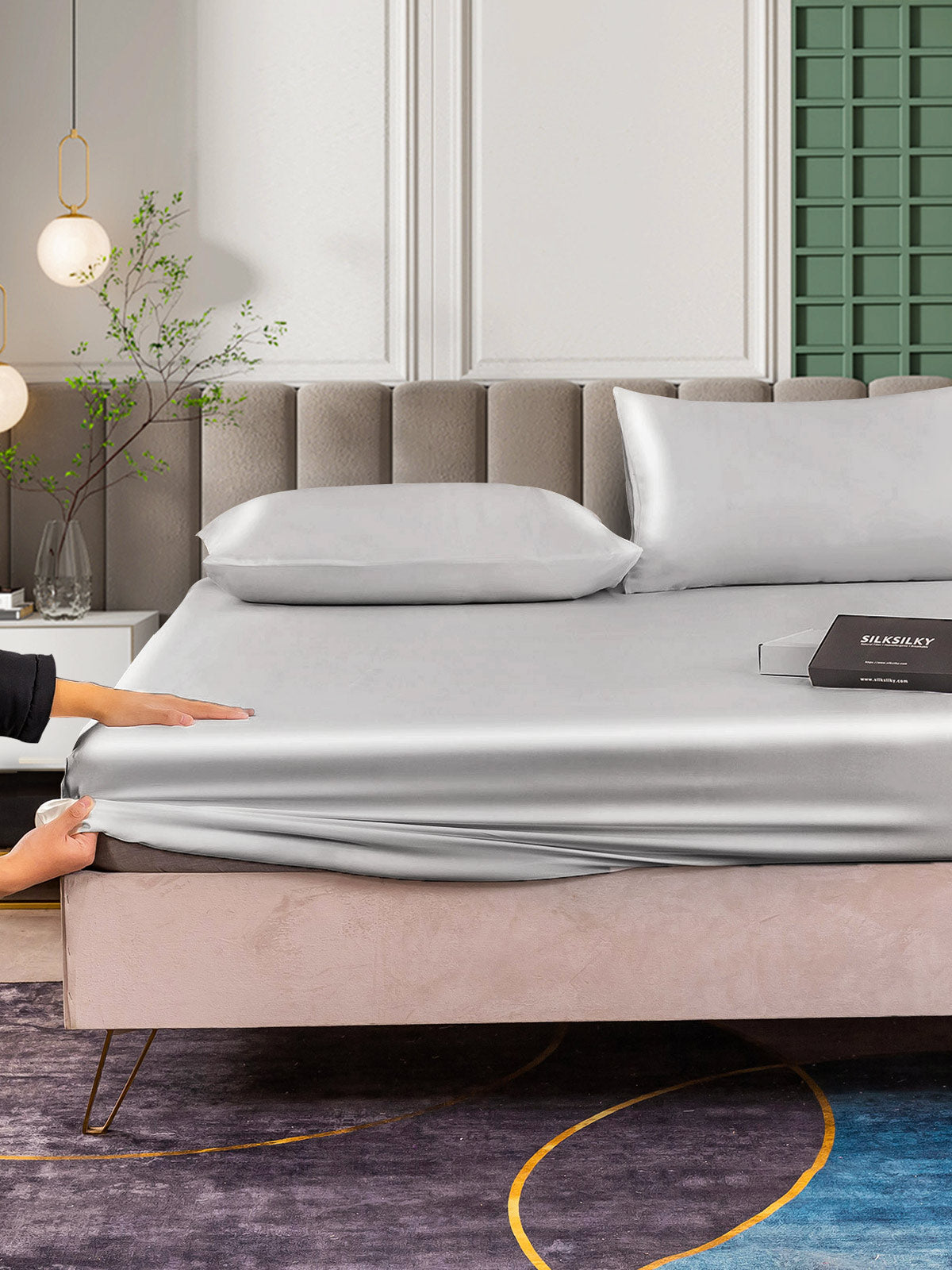 [فضة] SilkSilky-SA 25Momme الحرير الخالص Bedding Set 004