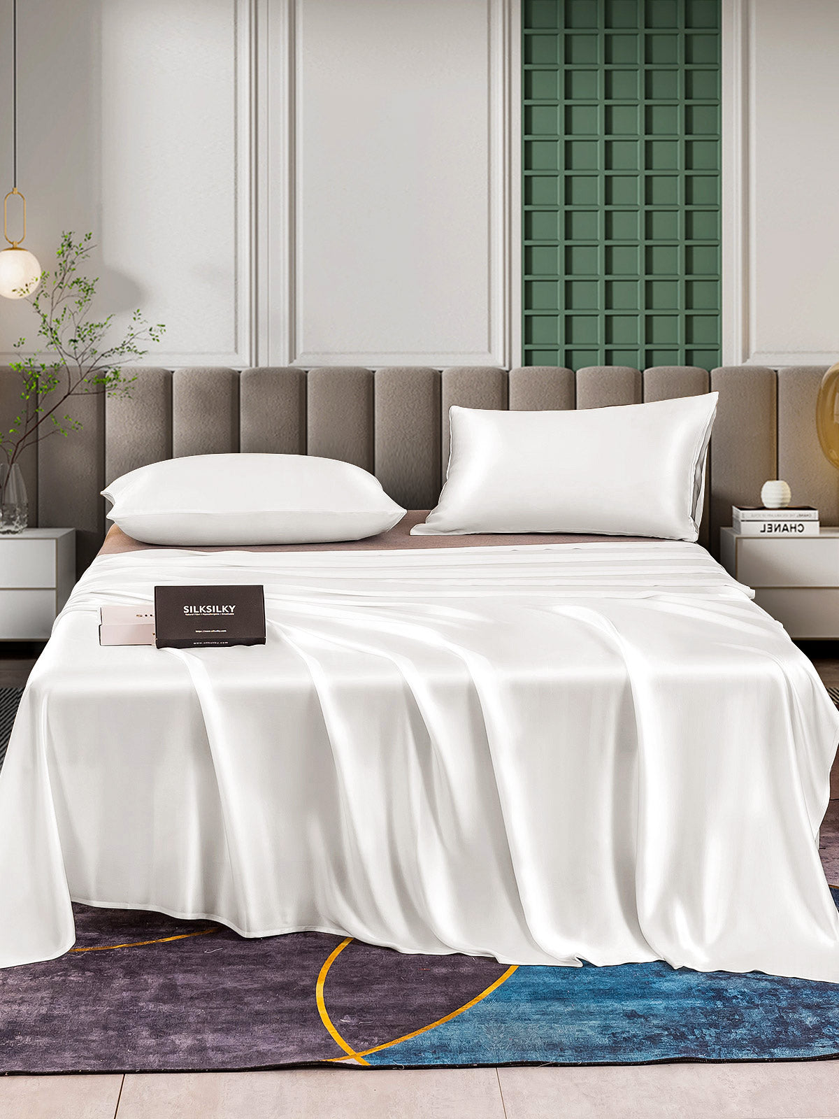 [أبيض] SilkSilky-SA 25Momme الحرير الخالص Bedding Set 001