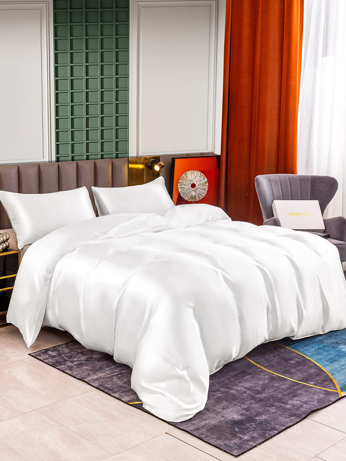 [أبيض] SilkSilky-SA 25Momme الحرير الخالص Bedding Set 001