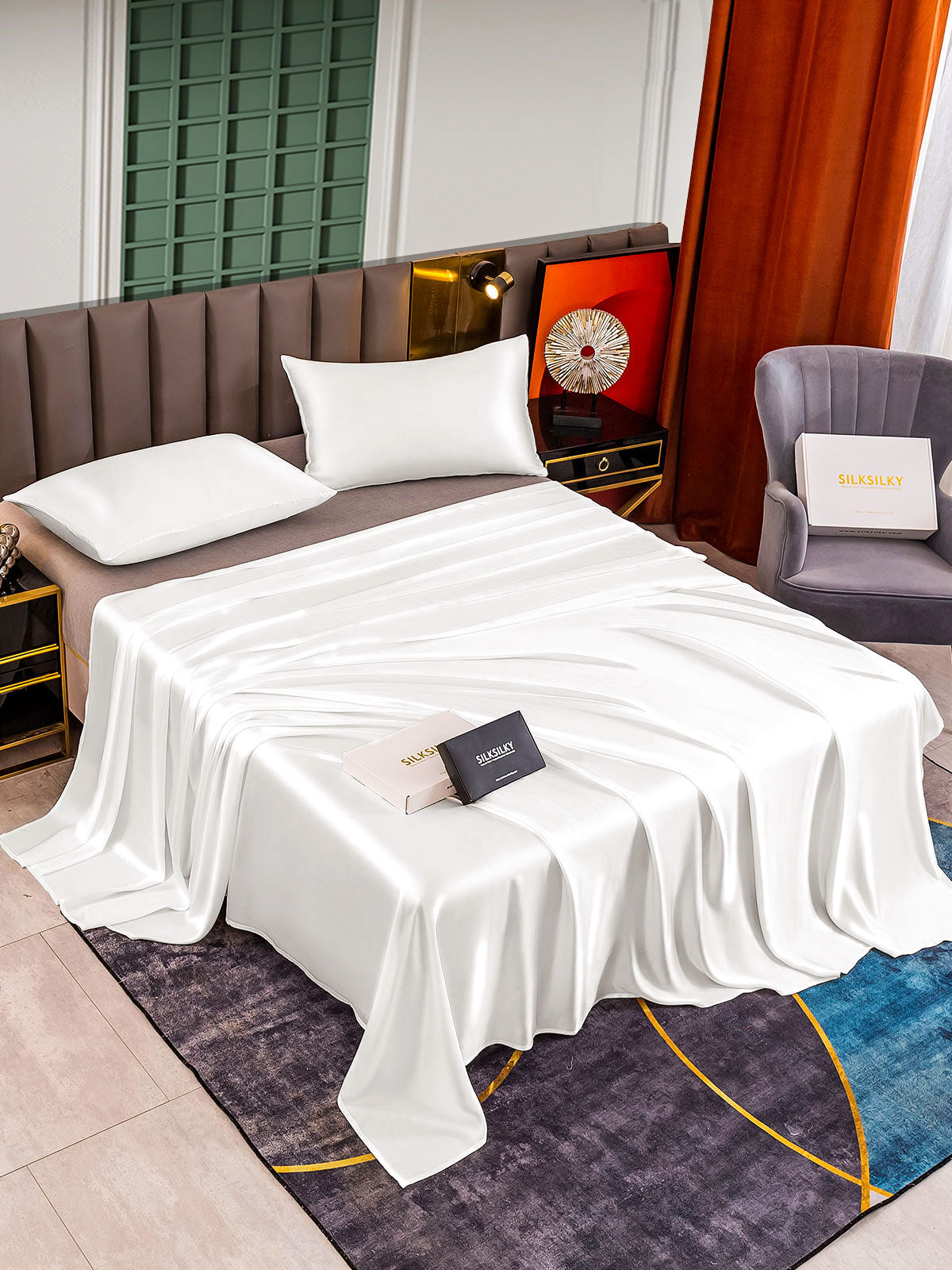 [أبيض] SilkSilky-SA 25Momme الحرير الخالص Bedding Set 002