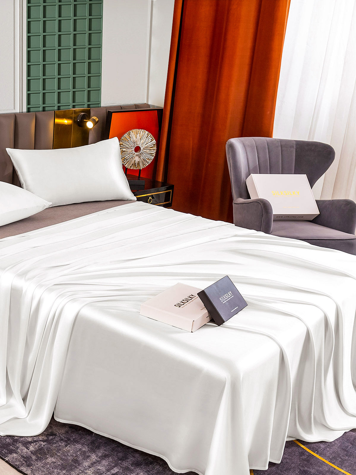 [أبيض] SilkSilky-SA 25Momme الحرير الخالص Bedding Set 004