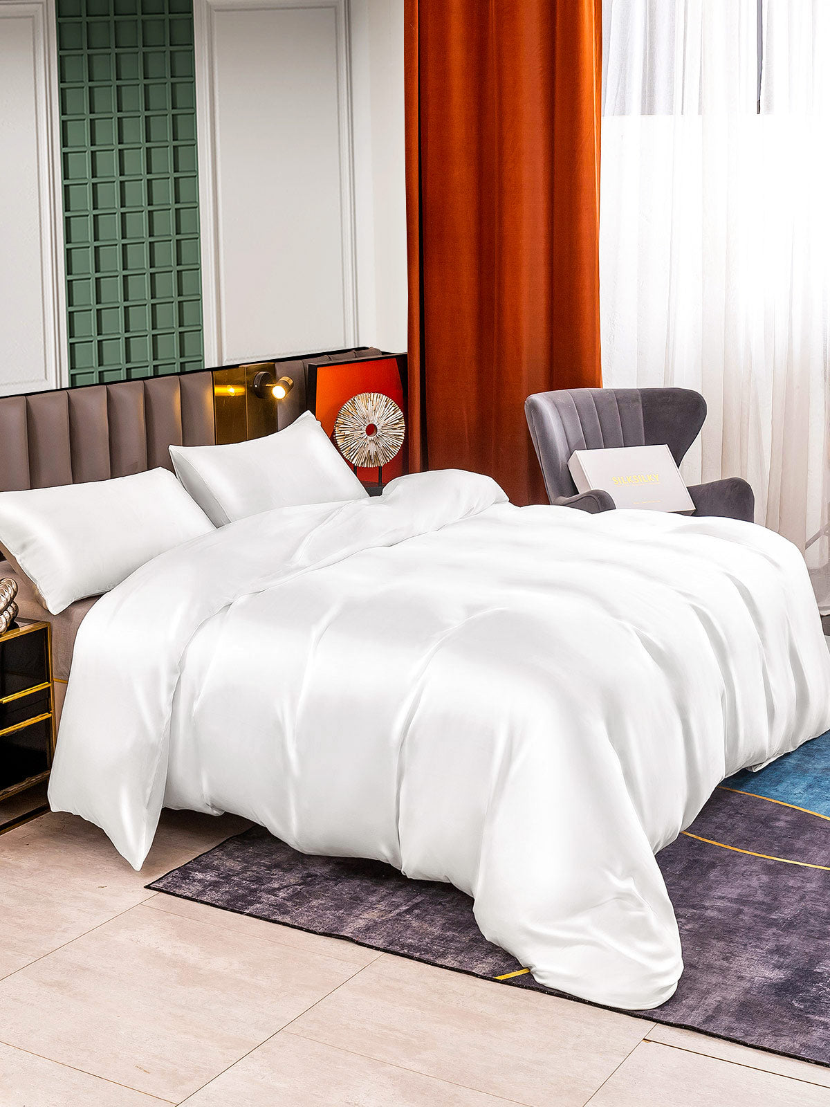 [أبيض] SilkSilky-SA 25Momme الحرير الخالص Bedding Set 004