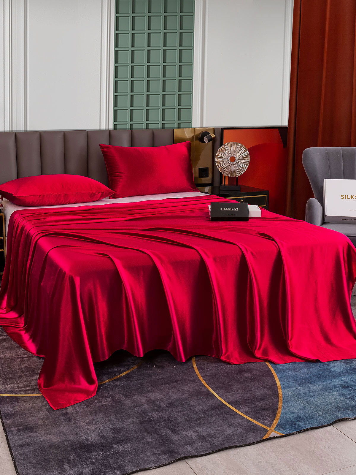 [خمر] SilkSilky-SA 25Momme الحرير الخالص Bedding Set 001