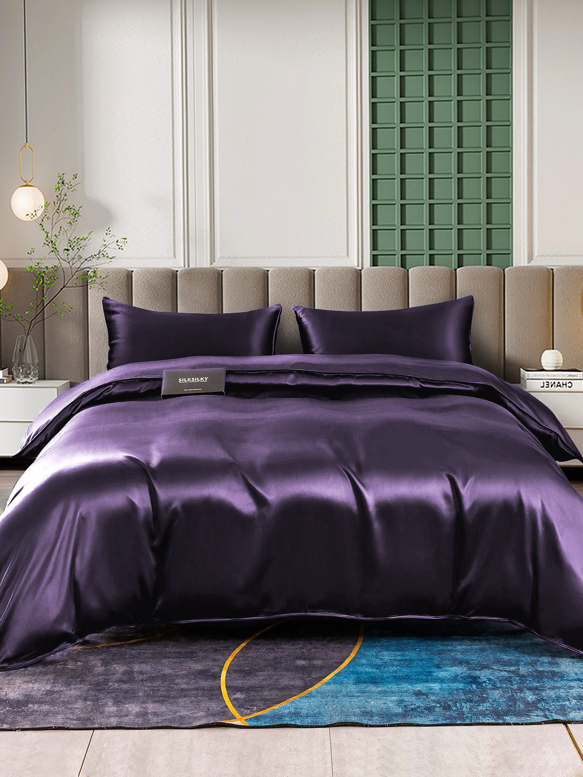 [الأرجواني الداكن] SilkSilky-SA 25Momme الحرير الخالص Bedding Set 002