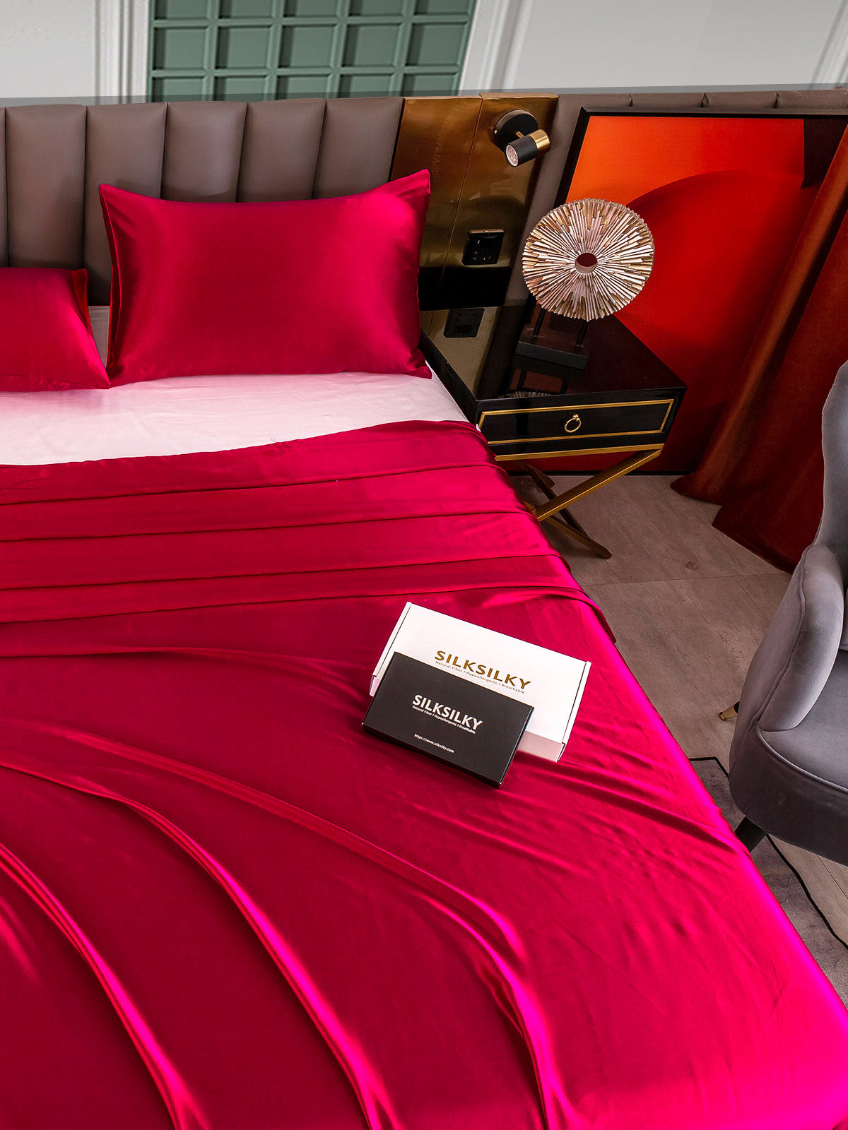 [خمر] SilkSilky-SA 25Momme الحرير الخالص Bedding Set 004